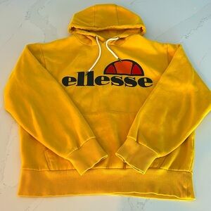 Ellesse Yellow Hoodie Front Logo Drawstring Size Medium Unisex